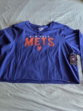 New Era Blue New York Mets Long Sleeve Tee with Orange Logo*XXL